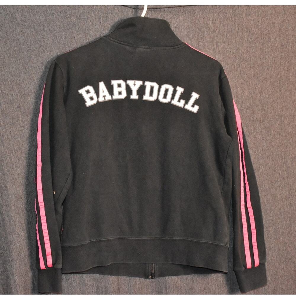 Babydoll Hoodie Y2K Full Zip Black with Pink Accents Women's Medium